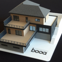 Maquette imprimée en 3D pour l'entreprise Maisons booa, maison avec plusieurs balcons